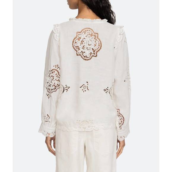 NEW SEA edith embroidery long sleeve top in white - Picture 3 of 4